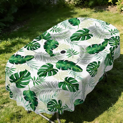 Outdoor Tablecloth with Umbrella Hole Elegant Zipper Patio Table Cloth for Outdoor Patio Garden Yard Decor