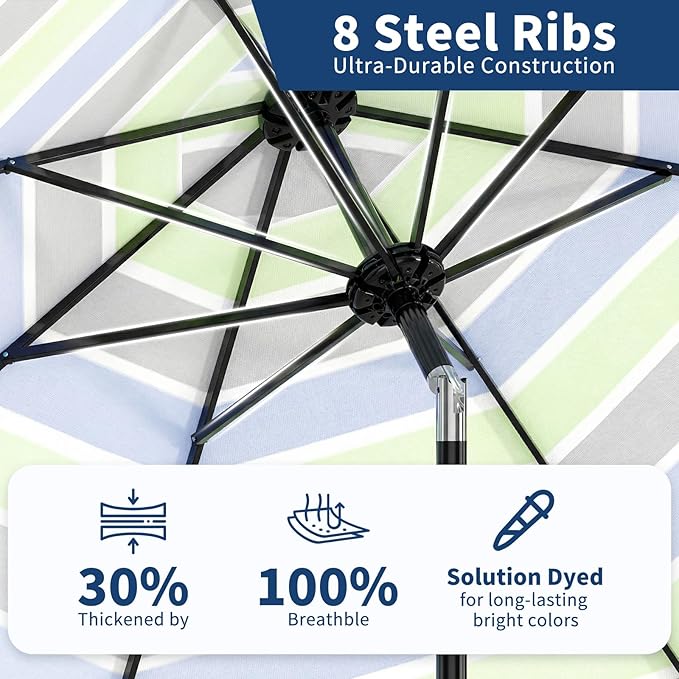 Garvee 10FT Patio Umbrella - Outdoor Table Umbrella with Smooth Crank Lift, Push Button Tilt and 8 Sturdy Ribs - Market Umbrella UV Protection Waterproof for Pool, Deck, Yard, Garden
