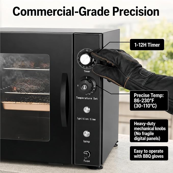 800W Electric Smoker for Meat and Fish, 2-Rack Outdoor Smoking Cabinet with Side Wood Chip Loader, 86-230°F Analog Thermostat, Easy Cleanup Drip Tray for Home & Commercial Use