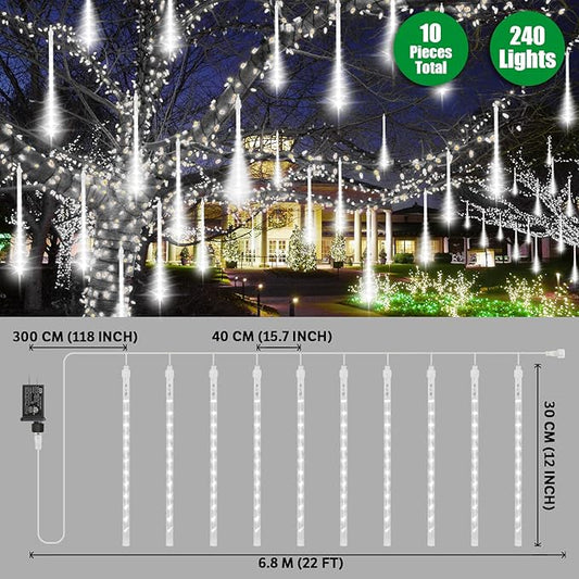 LAMPHOME Christmas Lights Outdoor,12-inch LED Meteor Shower Icicle Lights, 10 Tubes 240 LED String Lights. Waterproof Plug, Shower Rain for Xmas Tree Yard House Decor Cool White