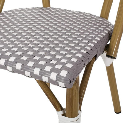 Christopher Knight Home Gwendolyn Outdoor French Bistro Chairs (Set of 2), Gray + White + Bamboo Print Finish