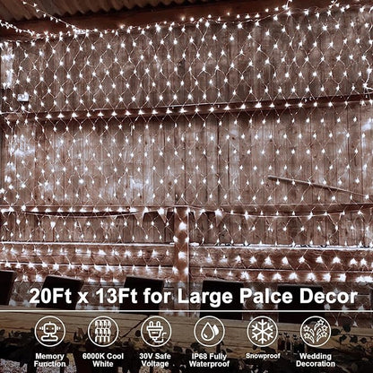echosari 720 LED Net Lights 20ft x 13ft Large Size Bush Lights Plug in with Remote, IP68 Fully Waterproof Outdoor Net Light for Garden Backyard Wall Bush Trees Decor(Cool White)