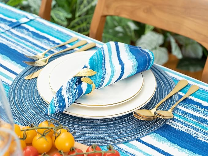 YiHomer Indoor Outdoor Tabletop for Spring Summer Decorations, Picnics and Dinner Parties - Stain and Water Resistant, Crayon Art (Ocean), Zipper Tablecloth, 60 x 120 Rectangle with Umbrella Hole