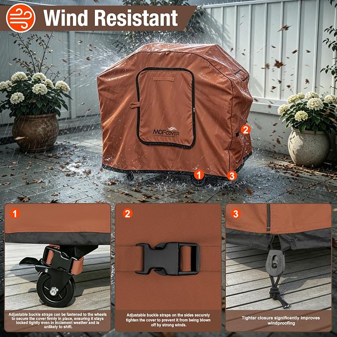 Exclusive Foldable 48 inch Grill Cover, 600D Heavy Duty Waterproof Outdoor BBQ Cover for 2-3 Burners Grill Weber Nexgrill CharBroil, Caramel