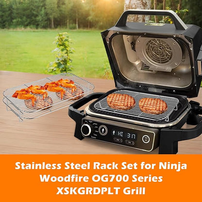 2Pcs Stainless Steel Rack Set for Ninja Woodfire Outdoor Grill and Smoker, Grill Rack Accessories for Ninja Woodfire OG701 OG751, Non-Stick Barbecue Cooking Grill Stand - Dishwasher Safe