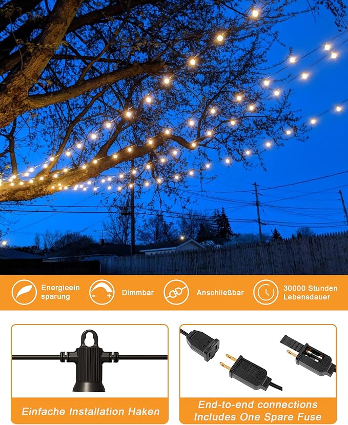 Zuske Outdoor String Lights, 300FT Patio Lights with 146 Shatterproof G40 Globe Bulbs(6 Spare), Waterproof Connectable Dimmable LED Hanging Lights for Outside Backyard Porch Balcony Gazebo (150FT x 2)