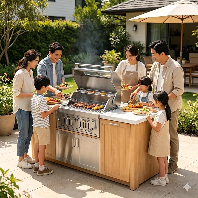 27-IN Premium Portable 304 Stainless Steel Built-in Charcoal Grill with Adjustable Charcoal Tray, Large Front Access Door, Side Vents, and Viewing Window,Ideal for Outdoor Family BBQ Gatherings