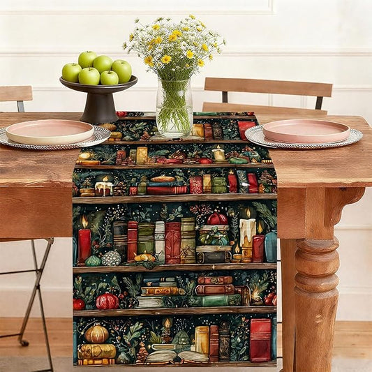 Bookshelf Table Runner,Dining Decor for Kitchen Coffee Table Family Dinners Holiday Parties Wedding Events Decor(13x72 inch)