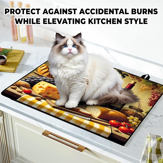 Wine and Food Stove Top Cover Retro Flower Gas Stove Top Cover for Home Decoration Kitchen Pad Non-Stick Washable Cooktop Covers Countertop Protector Keep Stove Clean 28"x20"