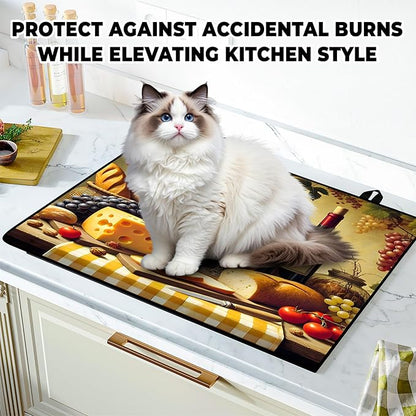 Wine and Food Stove Top Cover Retro Flower Gas Stove Top Cover for Home Decoration Kitchen Pad Non-Stick Washable Cooktop Covers Countertop Protector Keep Stove Clean 28"x20"