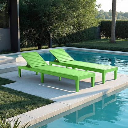 Nestl Sun Tanning Chair - Lime Green Chaise Lounge Chair Outdoor, Lightweight Pool Lounge Chairs Set of 2, Adjustable 5-Position Reclining Lawn Chair, Waterproof Beach Outdoor Lounge Chairs