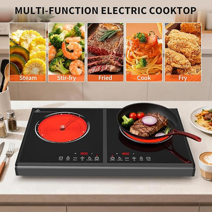 VBGK Electric Cooktop, 110V 3600w Stove top, 22 inch Countertop with 9 Power Levels, LED touch control Overheat Protection, Child Safety Lock & Timer, touch control 2 burer Electric cooktop