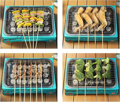 Portable Charcoal Grill, Compact Detachable Stainless Steel BBQ Smoker, Single Use Barbecue Grill for Outdoor Camping, Easy to Carry and Clean (Light Blue (containing 30 Charcoal))