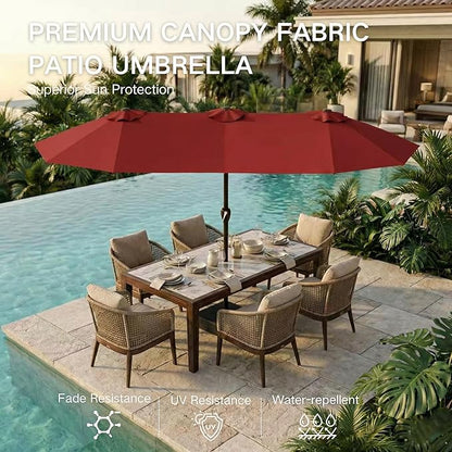Kingdura 13ft Large Patio Umbrella with Base Included, Double-Sided Rectangle Outdoor Table Umbrella with 12 Reinforced Ribs, Crank Lift for Market Pool Deck Backyard, Red