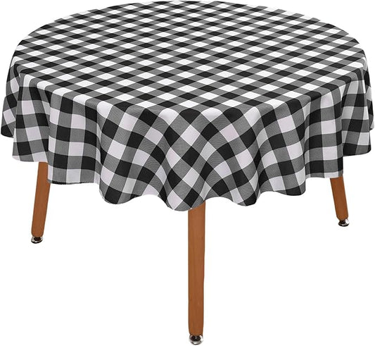Waterproof Plaid Tablecloth Fabric - Round 58 Inch Classic Gingham Checker Table Cloth for Indoor/Outdoor Use - Buffalo Table Cover for Picnics, BBQs, and Parties