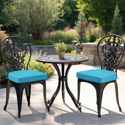 Outdoor Chair Cushions Set of 2: Waterproof & Fade Resistant Patio Furniture Cushions - 18.5 x 16 x 2 Inch Non Slip Round Corner Seat Cushion Pads with Removable Cover for Garden Yard Lawn, Teal