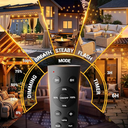 50FT Outdoor String Lights with Remote, Waterproof Patio Lights with 18+1 Shatterproof LED Bulbs,Dimmable Hanging Decor for Backyard Garden Porch Bistro, Timer & 3 Modes,2200K Warm White