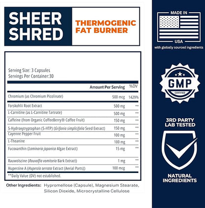 Sheer Strength Labs Burner for Men - Clinically Backed Dose, Strongest Formula - Made in USA - Premium Blend of Rauwolscine, L-Carnitine, Capsaicin. 30 Servings