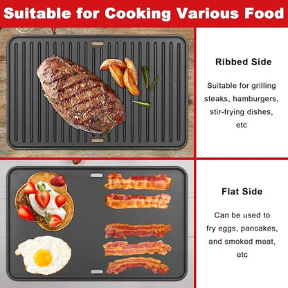 16"x10" Reversible Cast Iron Griddle for Weber Go-Anywhere Charcoal and Gas Grills, Portable Grill Griddle Plate for Indoor Stovetop/Outdoor Camping BBQ, Replacement for Weber 80631 70211 3634 67195