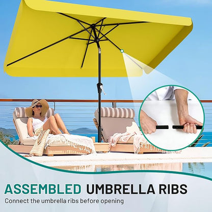 AreShark 6.5 x 10 FT Rectangular Valance Patio Umbrella, Outdoor Umbrella with Tilt and Crank, Market Table Umbrellas W/ 6 Ribs UV Protection for Garden, Deck, Backyard and Pool, Yellow