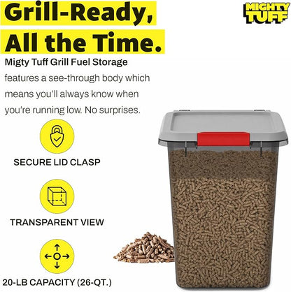 Mighty Tuff 20 lb Pellet Storage Container with Airtight Locking Lid | Durable container with locking latch helps keep wood pellets dry and organized for storage or pantry use.