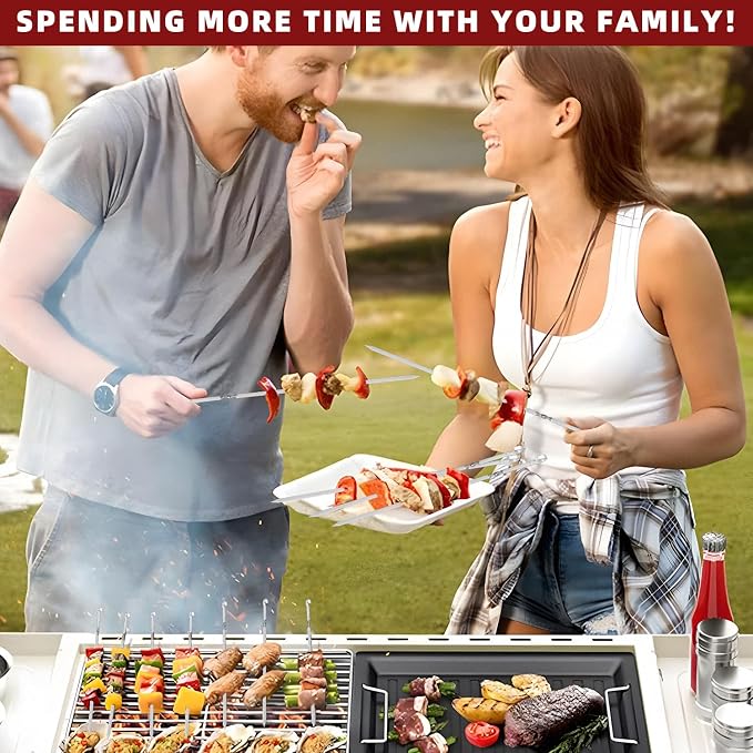 14" Metal Skewers for Grilling, Stainless Steel Flat Kabob Skewers | Reusable BBQ Skewers for Kebab Barbecue Grill, Heavy Duty Skewer Sticks for Outdoor Camping Kitchen Cooking gift package