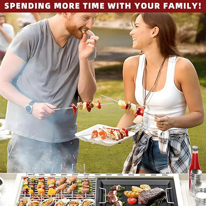 14" Metal Skewers for Grilling, Stainless Steel Flat Kabob Skewers | Reusable BBQ Skewers for Kebab Barbecue Grill, Heavy Duty Skewer Sticks for Outdoor Camping Kitchen Cooking gift package