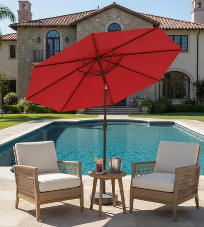 9FT Auto-Tilt Patio Umbrella|Outdoor Market Table Umbrella with 8 Fiberglass Ribs for Pool,Deck&Backyard