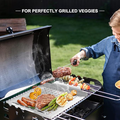 Skyflame Stainless Steel Grill Basket for Outdoor/Indoor Grill and Smoker, BBQ Grill Accessory/Grill Tray for Fish and Vegetables