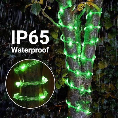 Solar Rope Lights, 2 Packs Total 132ft 400LED Solar String Lights, 8 Modes Waterproof Solar Outdoor Light, Flexible Clear Trampoline Light for Garden Backyard Patio Deck Pool Tree Decor - Green
