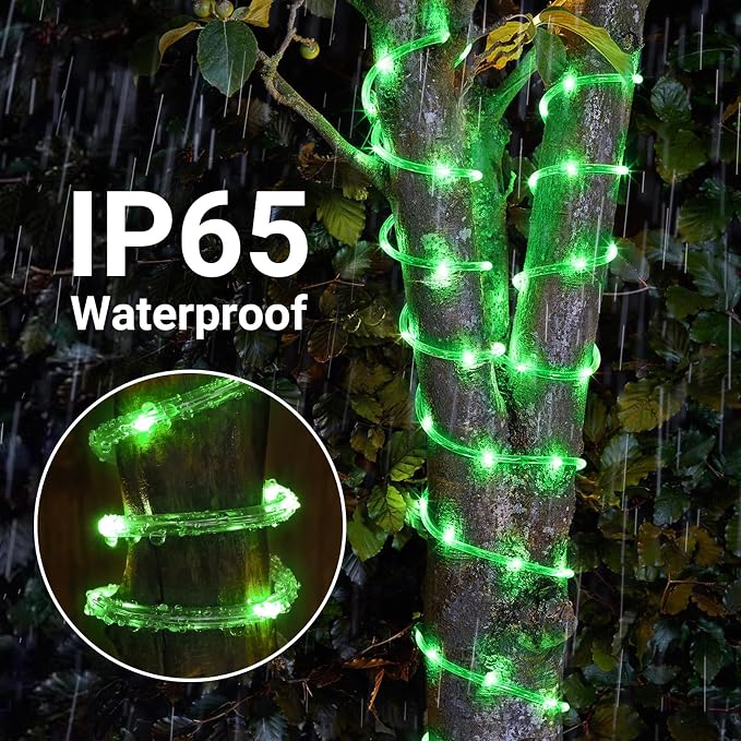 Solar Rope Lights, 2 Pack Total 66ft 200LED Solar String Lights, 8 Modes Waterproof Solar Outdoor Light, Flexible Clear Trampoline Light for Garden Yard Patio Deck Porch Pool Tree Decor - Green