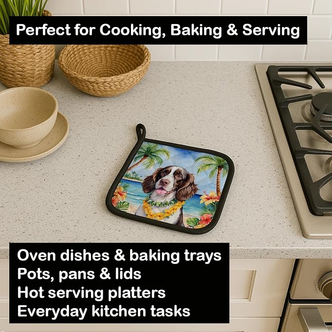 Caroline's Treasures English Springer Spaniel Luau Pair of Pot Holders Kitchen Heat Resistant Pot Holders Sets Oven Hot Pads for Cooking Baking BBQ, 7 1/2 x 7 1/2