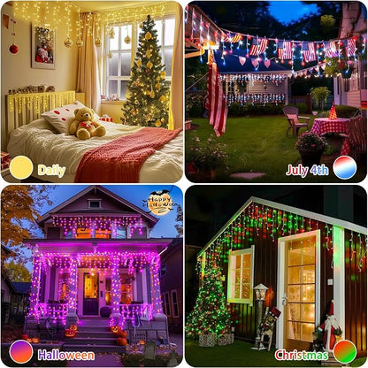 JMEXSUSS 400 LED Smart RGB Icicle Lights for Outside | Color Changing Halloween Lights Outdoor with Remote & APP, String Light Plug in for Christmas Decor