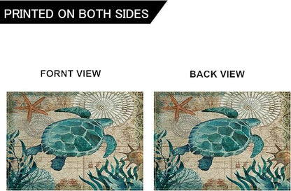 Sea Turtle Table Mats Set of 4 Beach Ocean Theme Placemats Waterproof Heat Resistant Washable Non-Slip Place Mats for Dinner Room Kitchen Decor Table 12”×16”