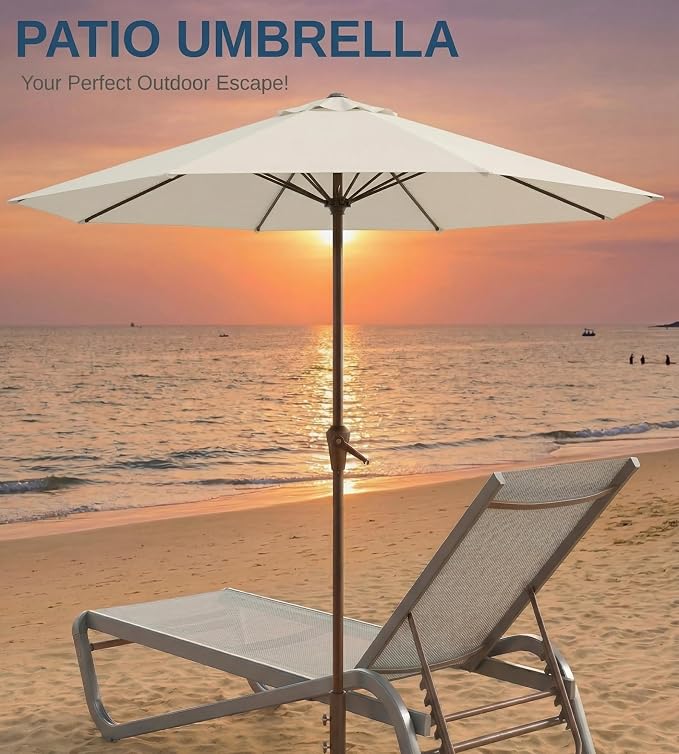 10FT Patio Umbrella, Outdoor Umbrella with Push Button Tilt and Crank, 8 Sturdy Ribs, UV Protection & Waterproof Market Umbrella for Pool, Backyard, Beach,Deck