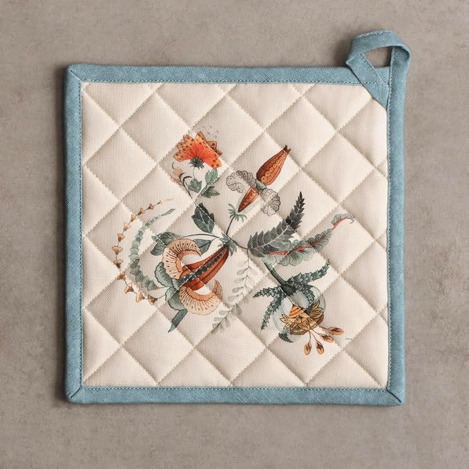 Maison d' Hermine Pot Holders 100% Cotton Potholders (8" x 8", Pack of 1) | Heat Resistant Hot Pads with Loop BBQ Cooking Baking Hotel Kitchen Handling Hot Pans Thanksgiving Christmas - Dalida