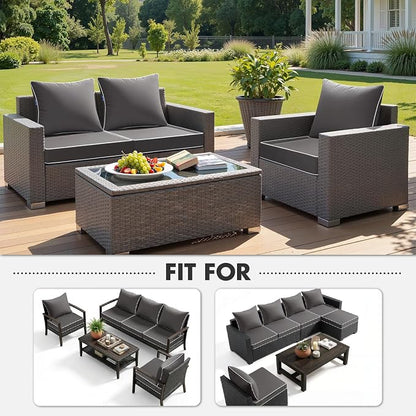MIULEE Dark Grey Outdoor Seat Cushion 24x24 Inch Waterproof Cushion | Deep Seat and Back Cushion for Patio Furniture Chair Sofa Couch, Fade Resistant, Handle and Adjustable Straps
