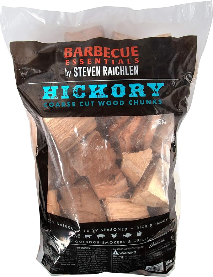 Steven Raichlen All Natural Hickory Wood Chunks for Smoking -420 Cu In Box or Bag, Approx 5 Lbs- Kiln Dried Large Cut BBQ Wood Chips for Smoker -Barbecue Chunks for Smoked Meat- Grilling Gifts for Men