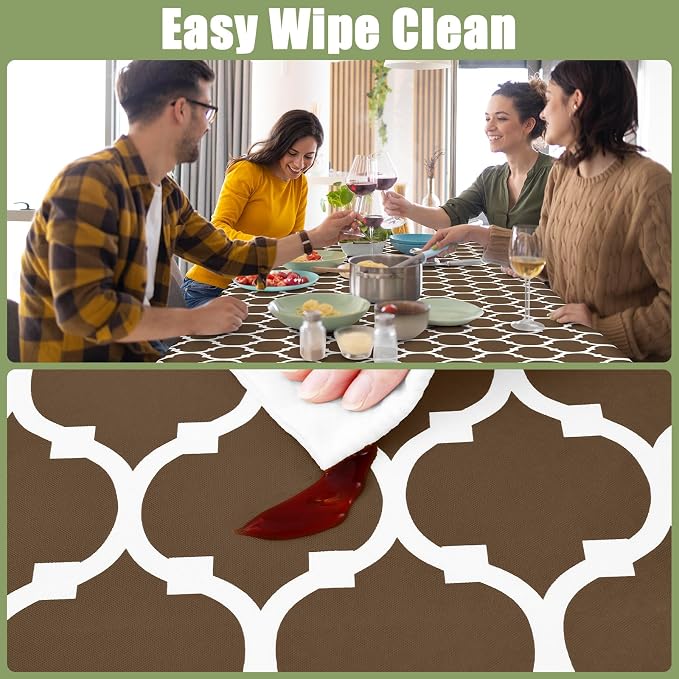 Smiry Picnic Fitted Table Cover, 8 Foot Flannel Backed Vinyl Tablecloth | Waterproof Elastic Stretch Table Cloth, Wipeable Plastic Tablecloth for Camping, Indoor & Outdoor (Brown, 30" x 96")