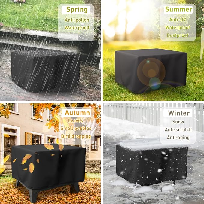 LBTING Fire Pit Cover, 40 inch Cover for 36-40 inch Square Firepit, Waterproof Windproof Dustproof UV-Resistant Heavy Duty Cover for Outdoor Patio Firepit Table - Black