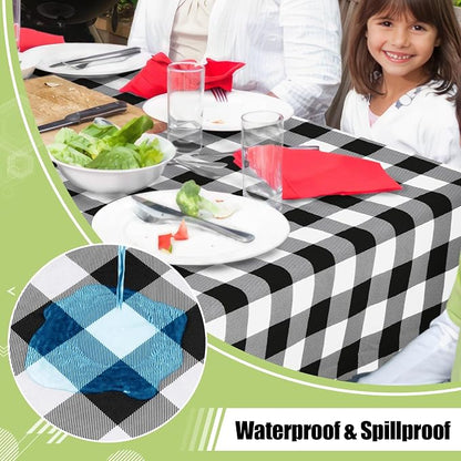 Smiry Picnic Table Cloth, Vinyl Tablecloths with Flannel Backing, 70"x70" | Waterproof Square Table Cloth, Wipeable Buffalo Plaid Table Cover for Indoor and Outdoor (Black & White)