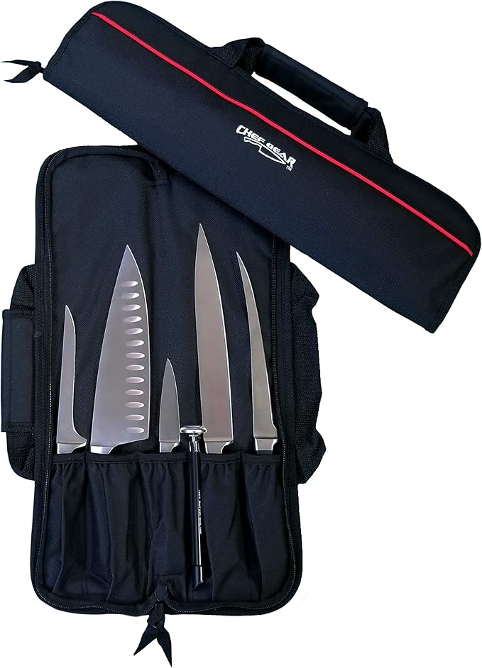 Ergo Chef 5 Pocket Chef Knife Case Roll Bag Bi-Fold (Black) Lightweight - Durable Nylon / Polyester Blend– Perfect for the Busy Traveling Chef