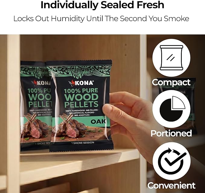 Kona Smoke Pods 100% Oak Pellets Intended for Ninja Woodfire Grill, 24 Stay-Fresh - Sealed Single-Use Pouches for No-Mess Smoking Sessions