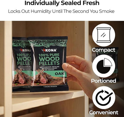 Kona Smoke Pods 100% Oak Pellets Intended for Ninja Woodfire Grill, 24 Stay-Fresh - Sealed Single-Use Pouches for No-Mess Smoking Sessions