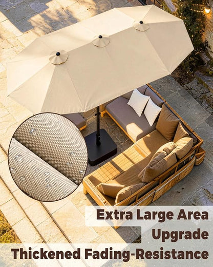 GDPFN 13FT Large Patio Umbrella, Outdoor Deck Standing Umbrella with Crank Handle, Double-Side Rectangular Pool Umbrella for Outside, Market, Patio, Beige (Base Not Include)