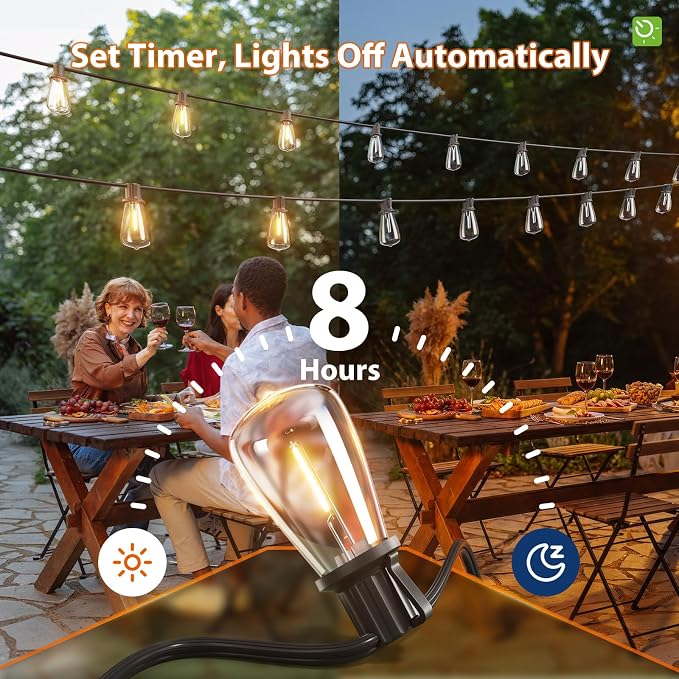 KYY 102FT(96+6) Solar String Lights Outdoor with USB Port Remote Control | LED Waterproof Solar Powered Patio with 32 Sockets, Heavy-Duty and UL Listed Porch Market Lights