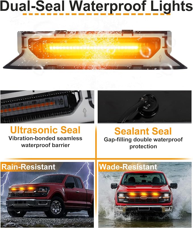 LED Grill Lights for Ford F150 2024-2026 Accessories XLT Only, Amber | Direct-Snap F150 Front Grille Marker Lights, OEM-Style Fit, IP68 Waterproof, Raptor-Style Front-End Upgrade, Off-Road Ready
