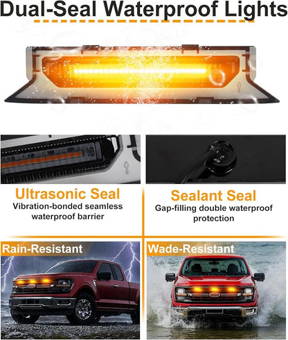 LED Grill Lights for Ford F150 2024-2026 Accessories XLT Only, Amber | Direct-Snap F150 Front Grille Marker Lights, OEM-Style Fit, IP68 Waterproof, Raptor-Style Front-End Upgrade, Off-Road Ready