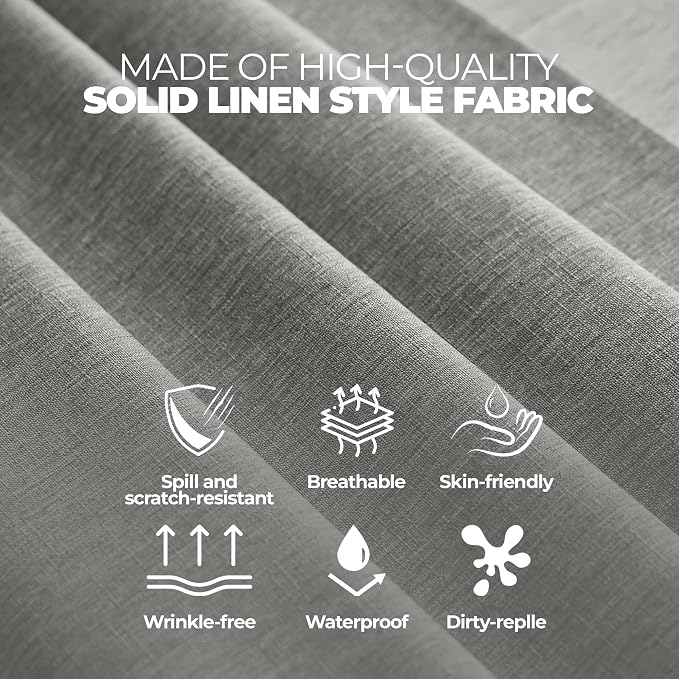 Decorelia Waterproof Faux Linen Tablecloth 60 Inch, Decorative Fabric Anti-Scratch Table Cloth Cover for Dining Table & Kitchen (Round (2-4 Seats), Dark Grey)