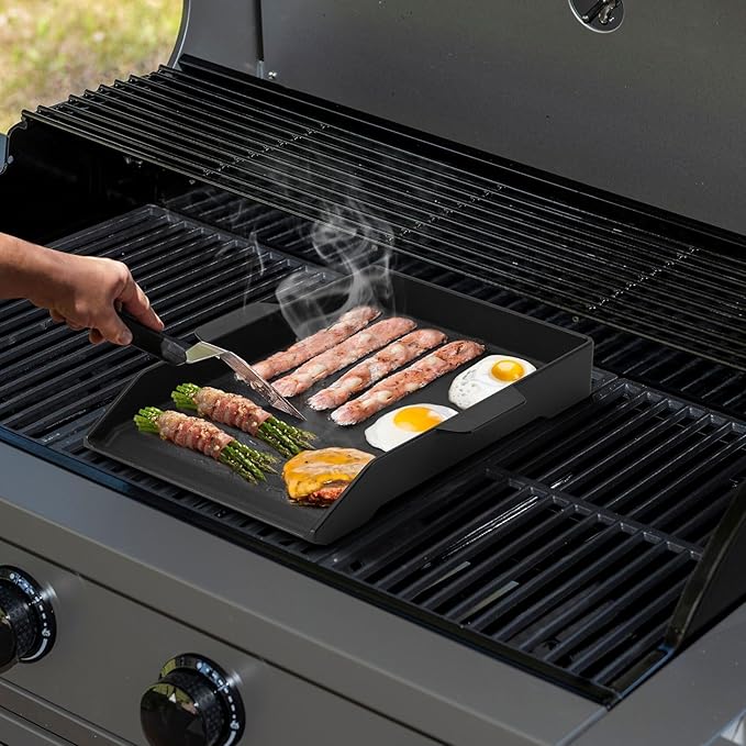 Universal Cast Iron Cooking Griddle for Grills and 2 Burner Range Oven | 18.1" x 12.2", Non-Stick BBQ Flat Top Griddle with Handles for Outdoor Cooking